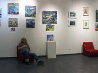 Exposition Collective galerie La Grange à Gap  Hubert Lombard. A gauche une partie des toiles de Denise Brissaud et à droite à partir du plot, une partie de celles d'Hubert